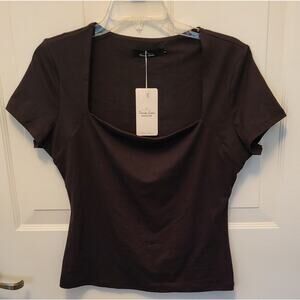 NWT Trendy Queen Women Black Short Sleeve Top Form-Fitting Size Large